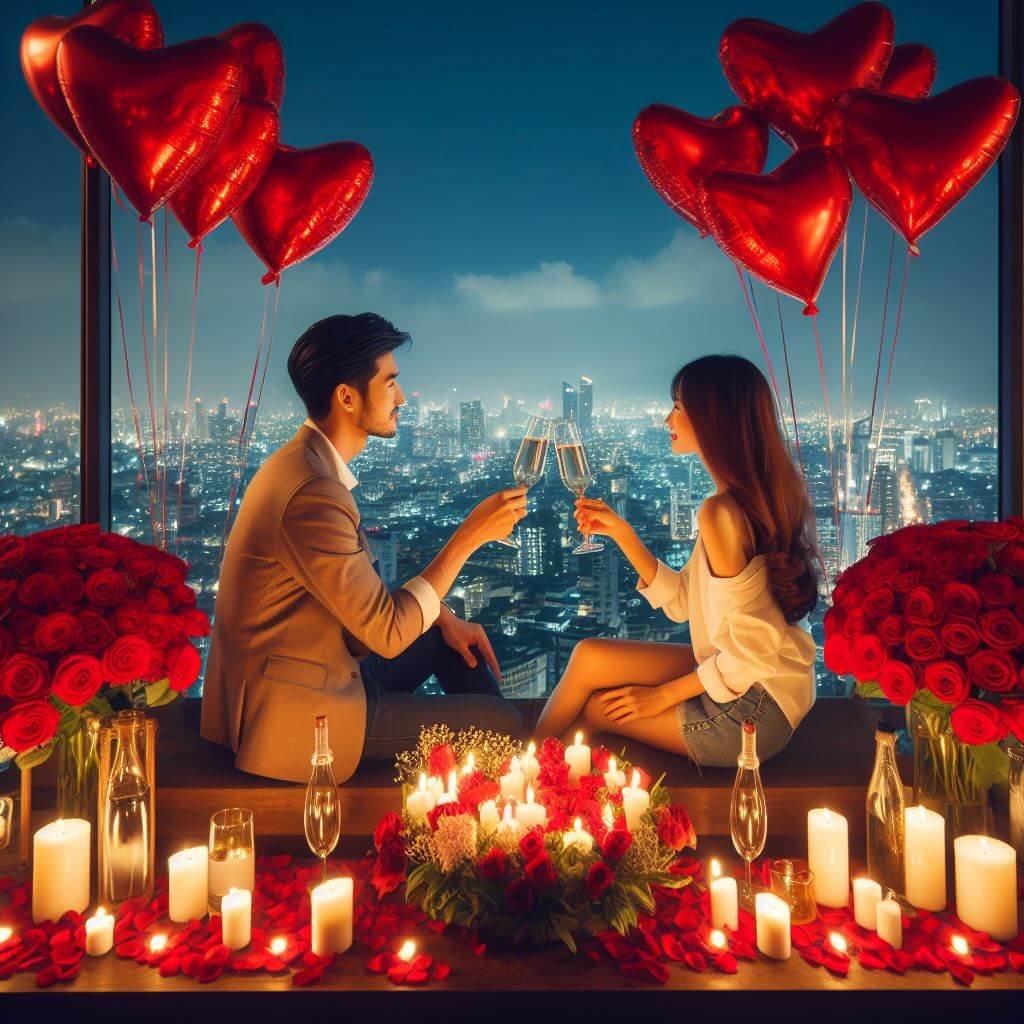 Pareja brindis amor regalos