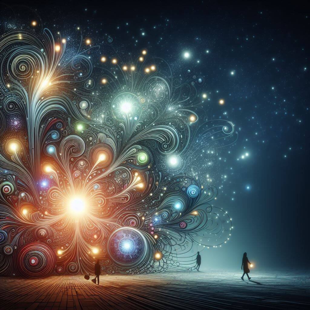 personas noche estrellas fuegos artificiales