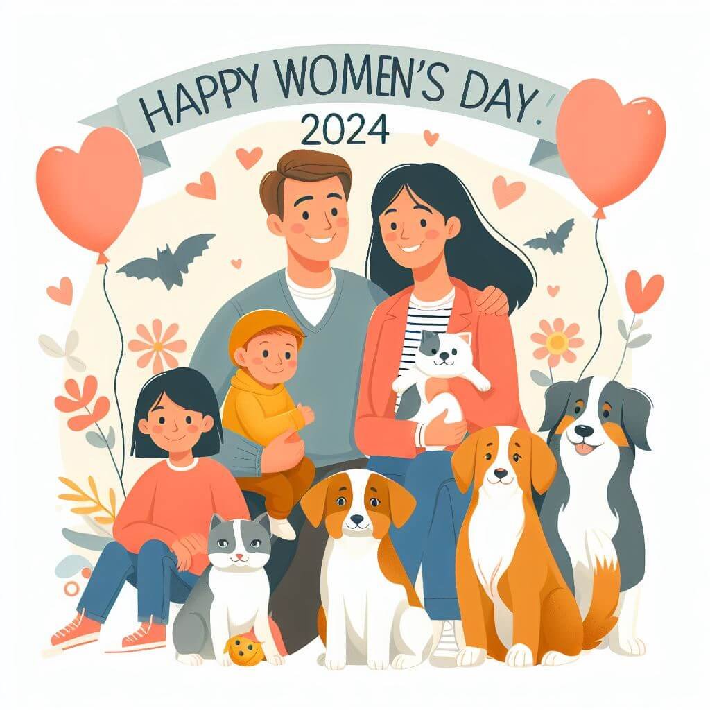 Familia reunida en un ambiente alegre y festivo para celebrar el Día de la Mujer. Las sonrisas y abrazos reflejan el cariño, la admiración y el apoyo hacia la mujer de la familia.