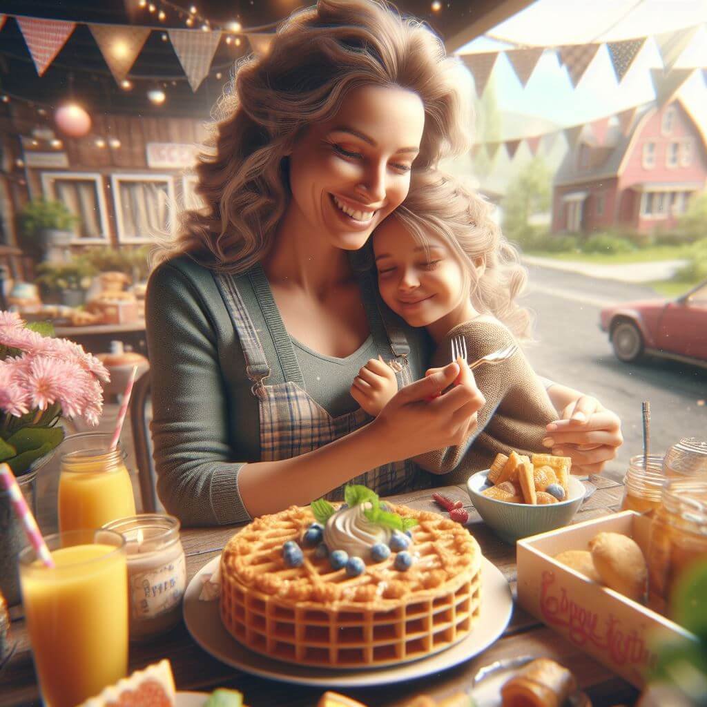 Momento de madre e hija, cuyas caras están sonriendo, disfrutando de una comida juntas en un ambiente acogedor y vibrante, destacando el calor y la intimidad de las comidas compartidas.