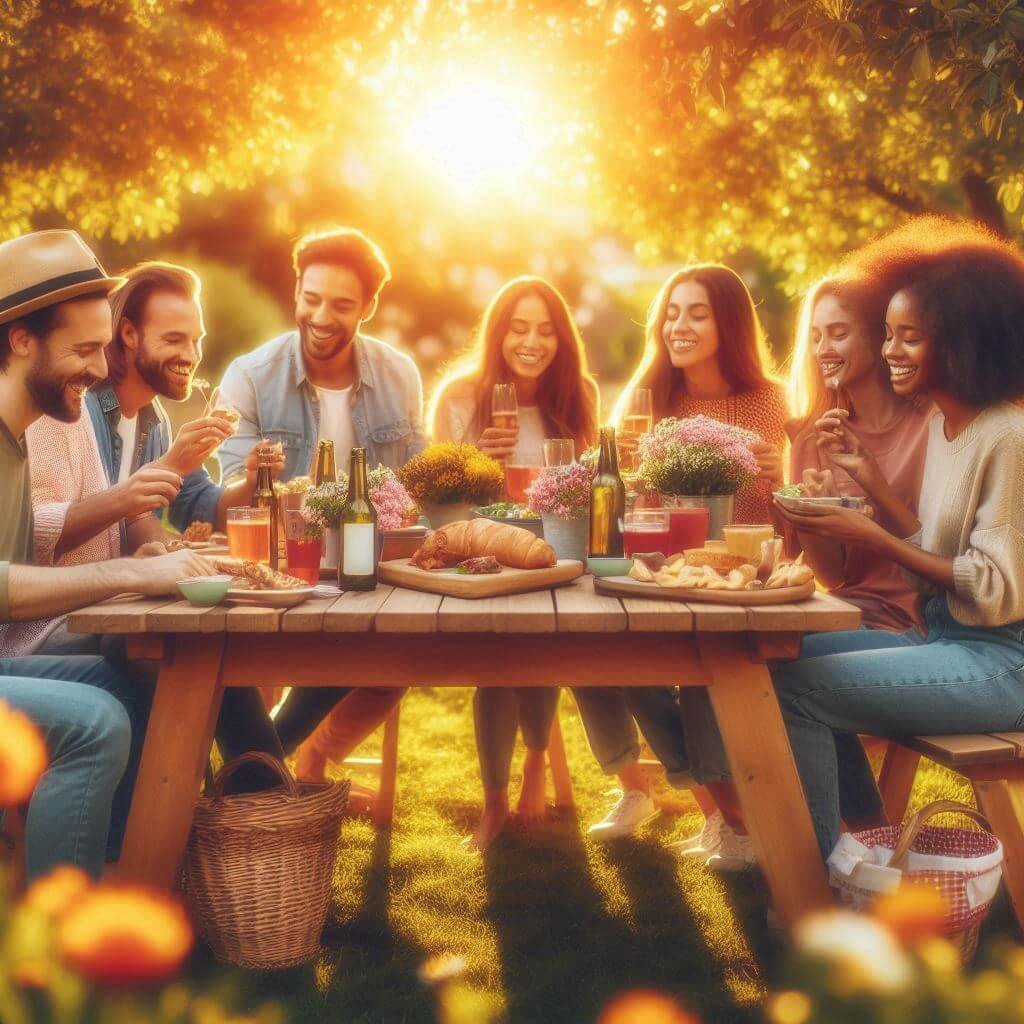 Grupo de amigos celebrando el Día Internacional de la Mujer con poesía y alegría